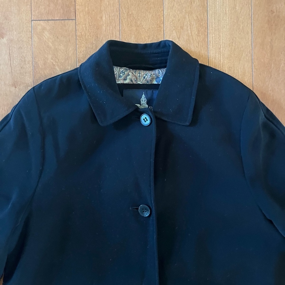 LONDON FOG Black Trench Coat Lined Medium Petite - Picture 2 of 5